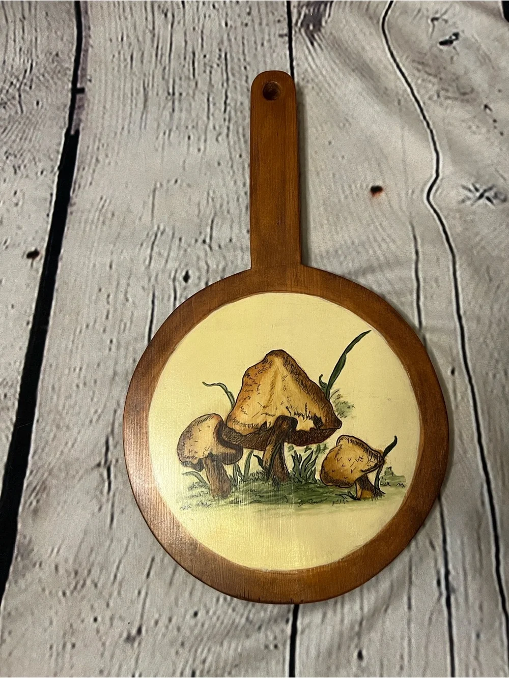 Vintage Hand Painted Mushroom Wood Cutting Board Wall Decor Cottagecore 13”